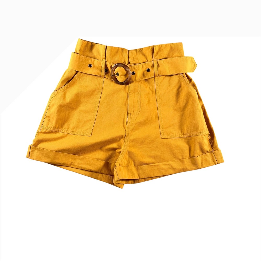Minkpink Womens Mustard Yellow Riley High‎ Waist Belted Paperbag Shorts Size S